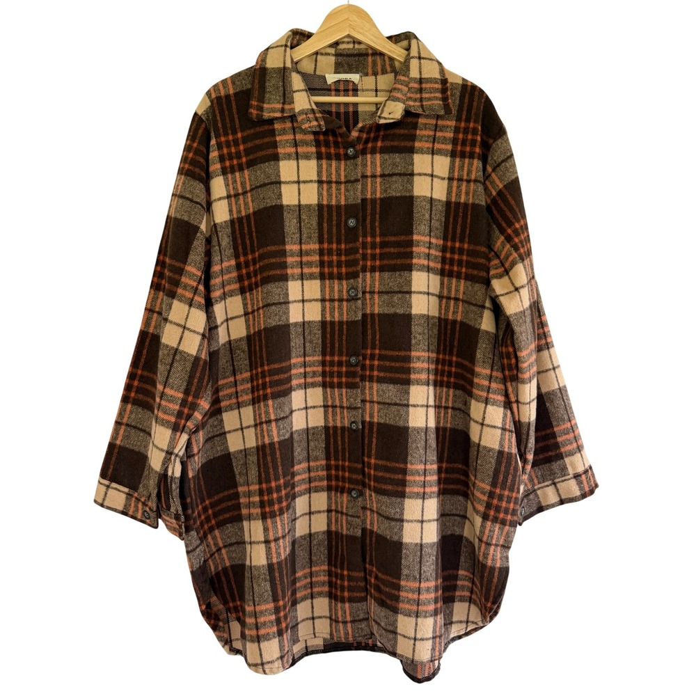 Adora Womens Plaid Shacket Brown Orange Oversized Button Up Pocket CEJ1987X 2XL